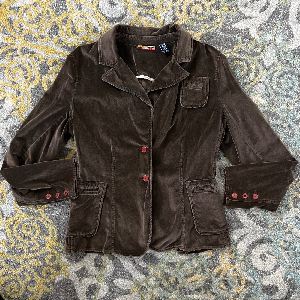 HAVANA JACKS CAFE Women’s Brown Velvety 2 Button Jacket Blazer Size 12